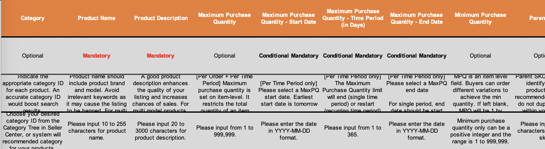 Templateの入力項目とMandatory表示